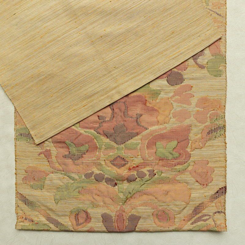 名古屋帯 六通柄 ふくれ織 正絹 花柄 通し仕立て なごや帯 リサイクル帯 帯 クリーム_画像14