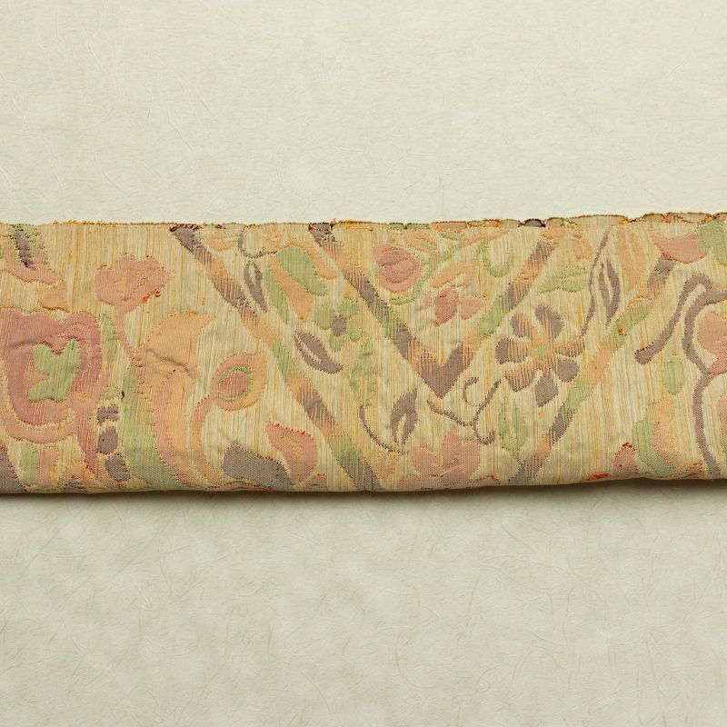 名古屋帯 六通柄 ふくれ織 正絹 花柄 通し仕立て なごや帯 リサイクル帯 帯 クリーム_画像16