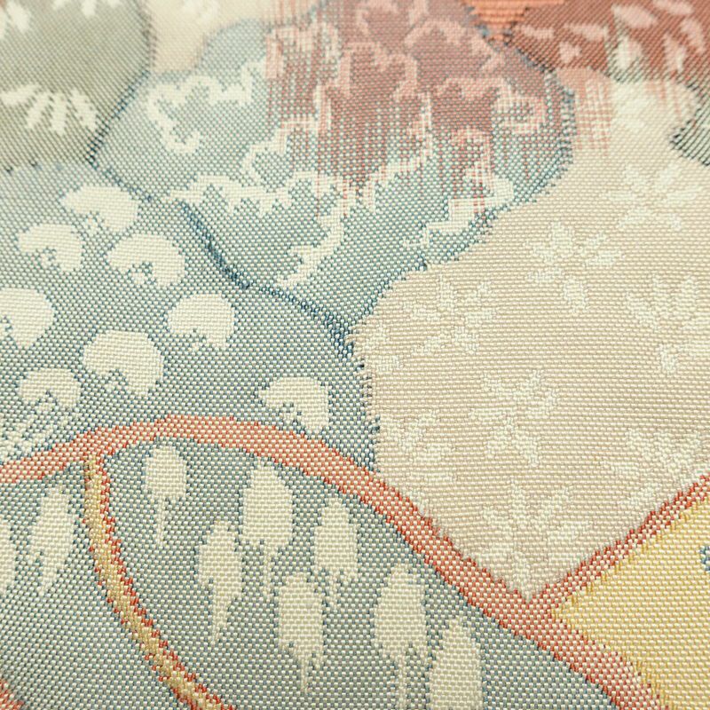 名古屋帯 太鼓柄 良品 正絹 風景柄 通し仕立て なごや帯 リサイクル帯 帯 ピンク_画像6