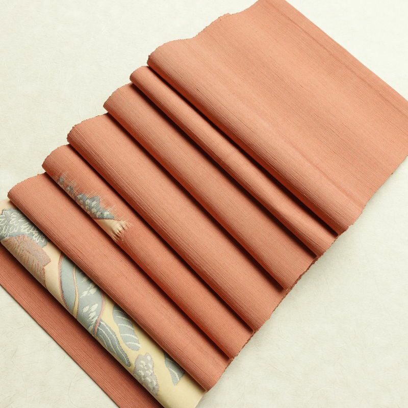 名古屋帯 太鼓柄 良品 正絹 風景柄 通し仕立て なごや帯 リサイクル帯 帯 ピンク_画像17