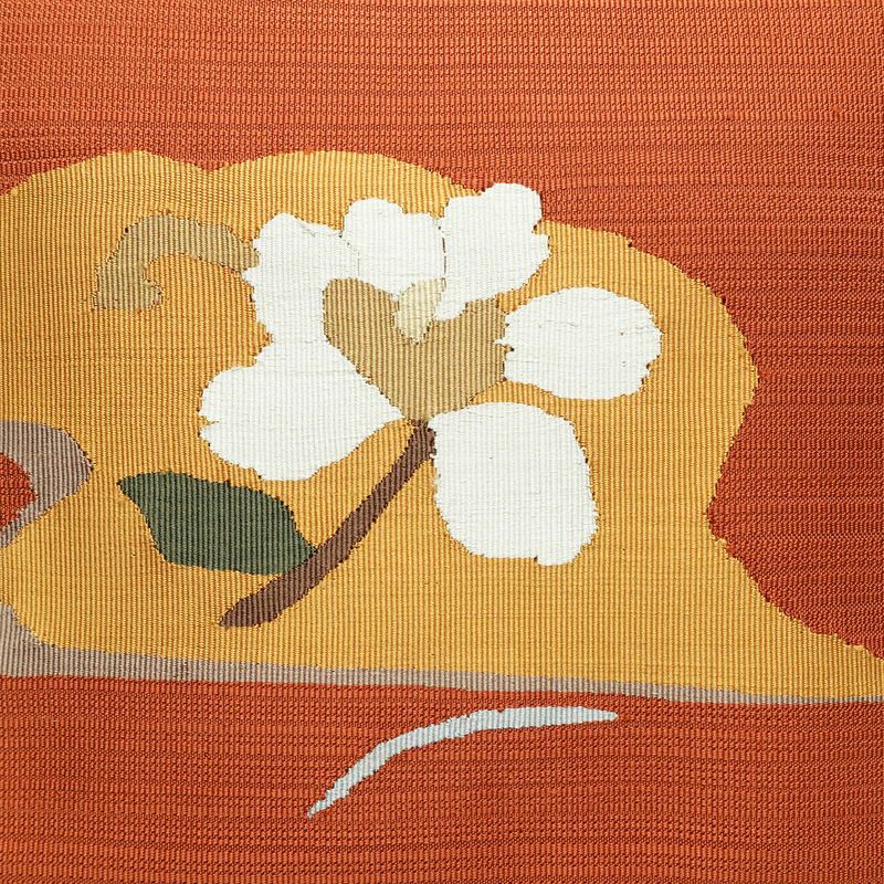 名古屋帯 太鼓柄 正絹 花柄 通し仕立て なごや帯 リサイクル帯 帯 モダン シンプル 橙_画像2