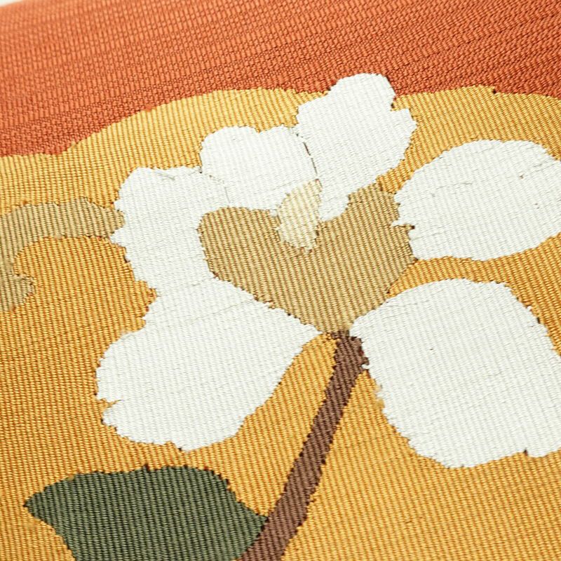 名古屋帯 太鼓柄 正絹 花柄 通し仕立て なごや帯 リサイクル帯 帯 モダン シンプル 橙_画像3