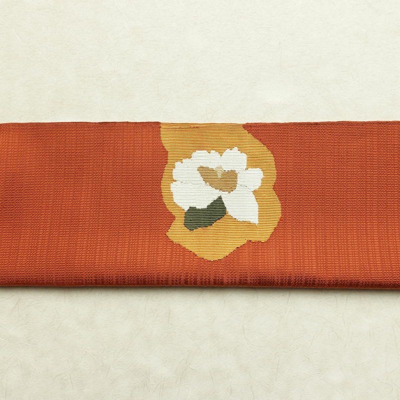 名古屋帯 太鼓柄 正絹 花柄 通し仕立て なごや帯 リサイクル帯 帯 モダン シンプル 橙_画像14