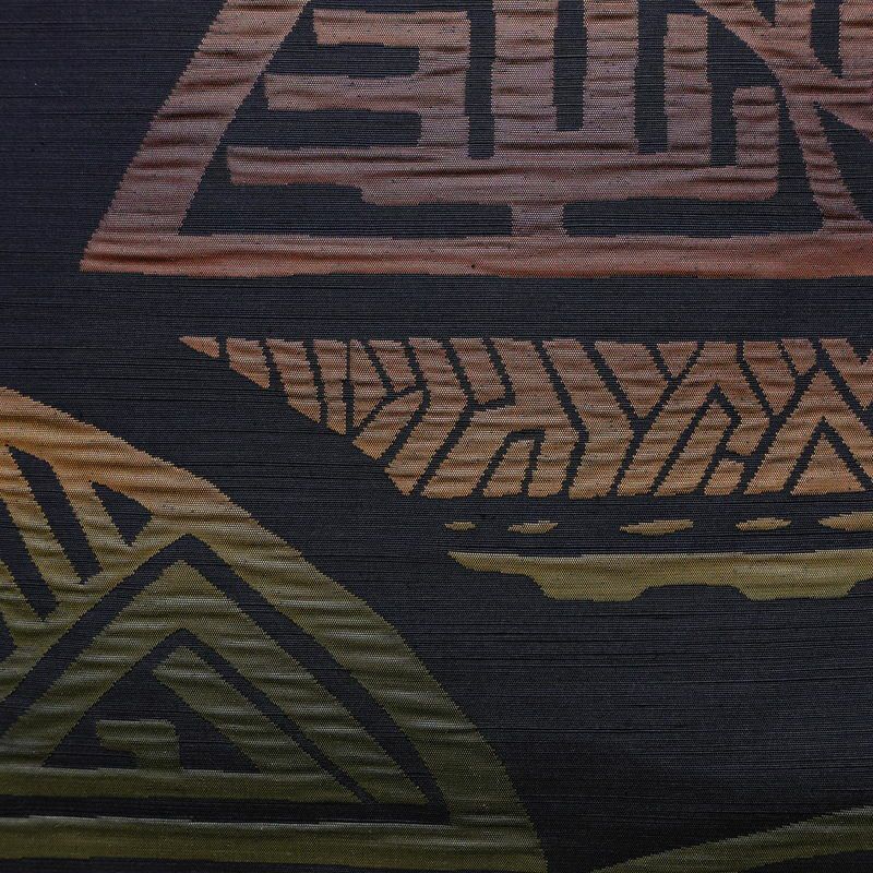 名古屋帯 六通柄 良品 ふくれ織 正絹 幾何学柄・抽象柄 通し仕立て なごや帯 リサイクル帯 帯 モダン 青・紺_画像2