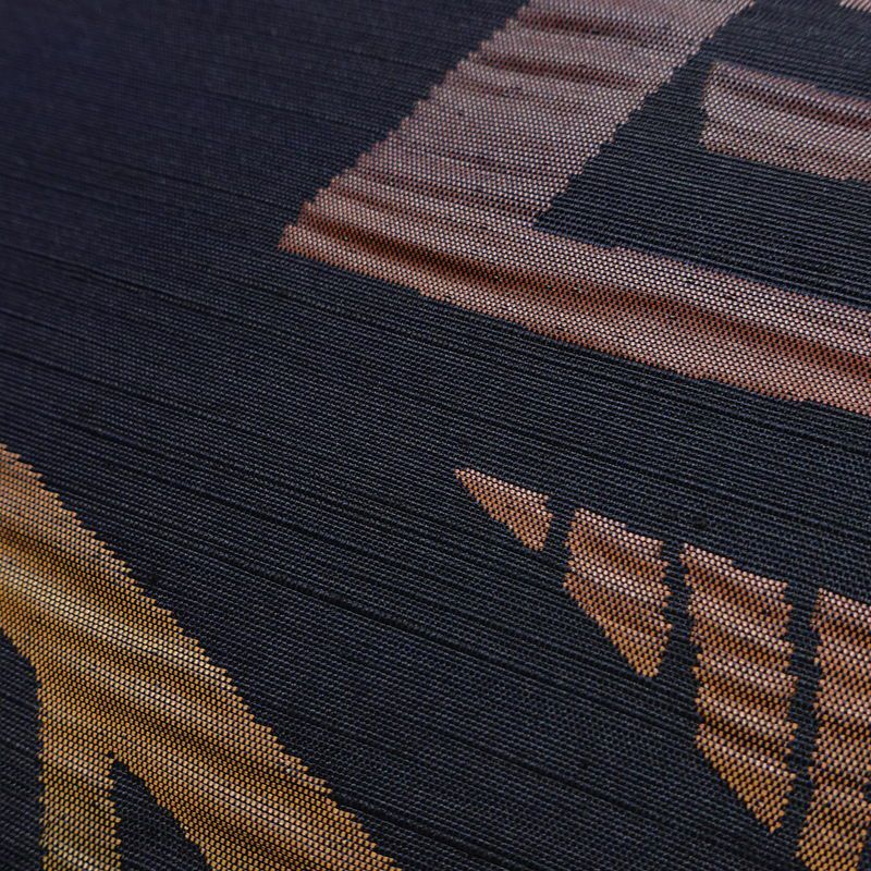 名古屋帯 六通柄 良品 ふくれ織 正絹 幾何学柄・抽象柄 通し仕立て なごや帯 リサイクル帯 帯 モダン 青・紺_画像5