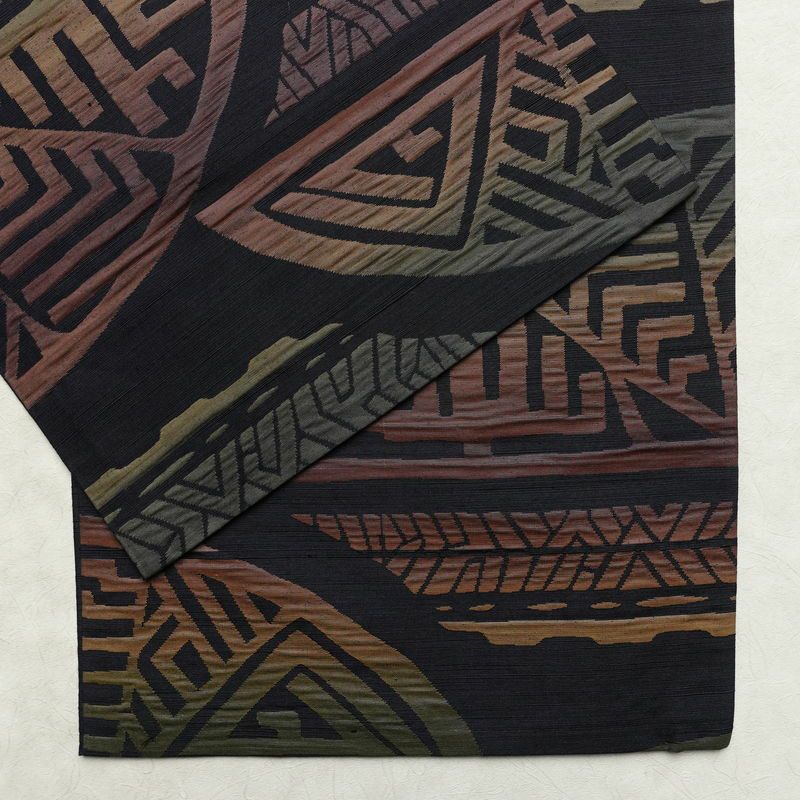 名古屋帯 六通柄 良品 ふくれ織 正絹 幾何学柄・抽象柄 通し仕立て なごや帯 リサイクル帯 帯 モダン 青・紺_画像13