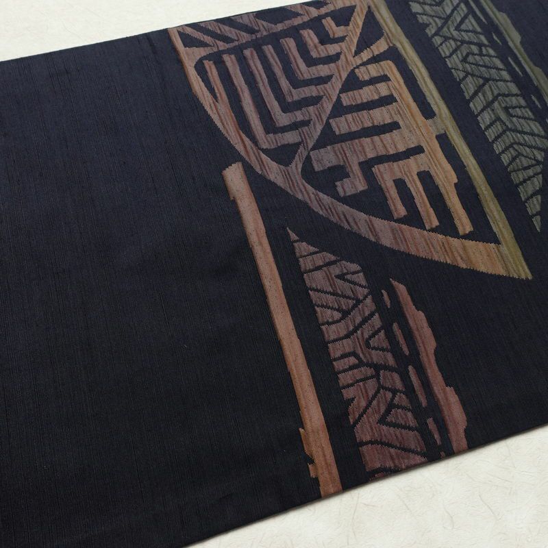 名古屋帯 六通柄 良品 ふくれ織 正絹 幾何学柄・抽象柄 通し仕立て なごや帯 リサイクル帯 帯 モダン 青・紺_画像16