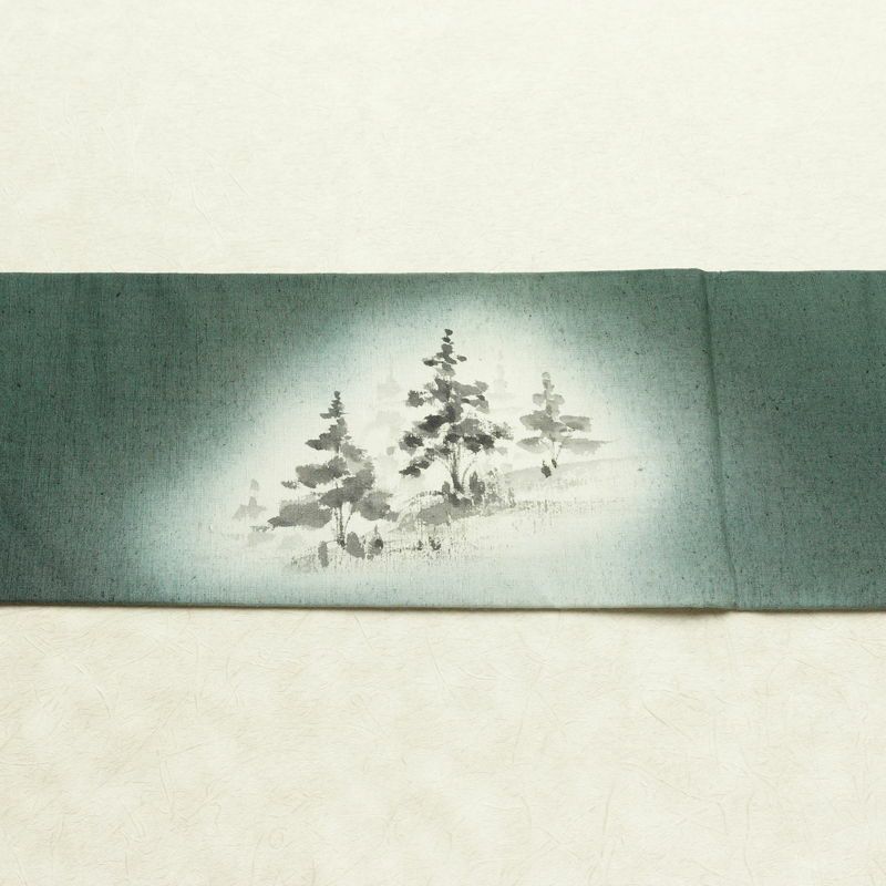 名古屋帯 太鼓柄 正絹 風景柄 名古屋仕立て なごや帯 リサイクル帯 帯 シンプル 緑・うぐいす色_画像14
