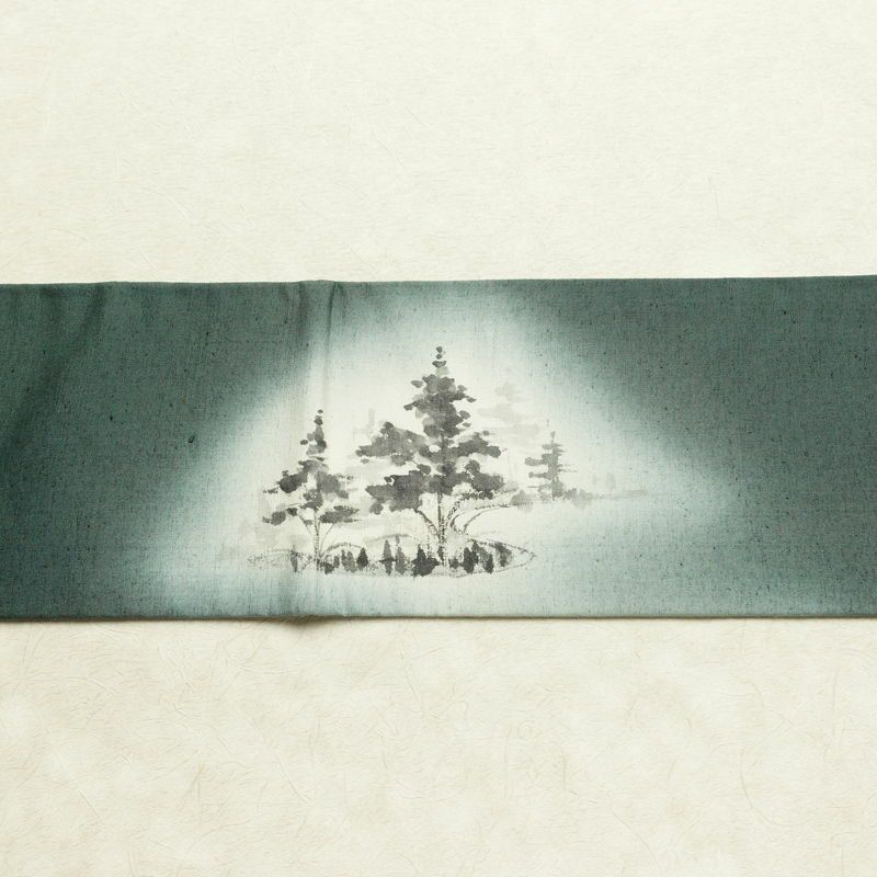 名古屋帯 太鼓柄 正絹 風景柄 名古屋仕立て なごや帯 リサイクル帯 帯 シンプル 緑・うぐいす色_画像15