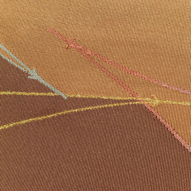 名古屋帯 太鼓柄 正絹 木の葉・植物柄 松葉仕立て なごや帯 リサイクル帯 帯 松葉 シンプル 茶_画像3