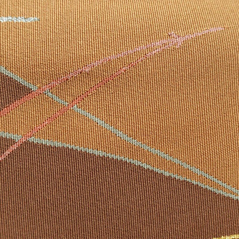 名古屋帯 太鼓柄 正絹 木の葉・植物柄 松葉仕立て なごや帯 リサイクル帯 帯 松葉 シンプル 茶_画像4
