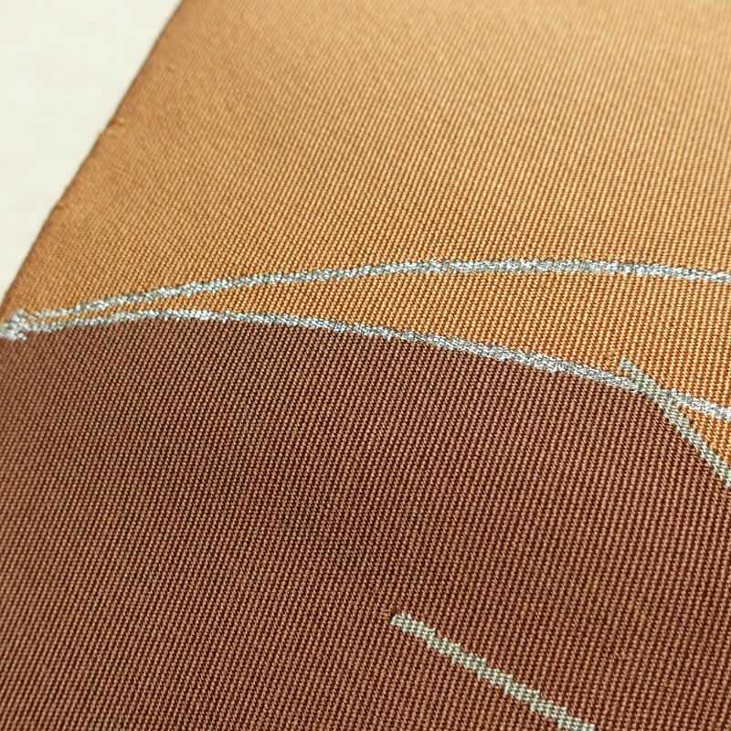 名古屋帯 太鼓柄 正絹 木の葉・植物柄 松葉仕立て なごや帯 リサイクル帯 帯 松葉 シンプル 茶_画像5