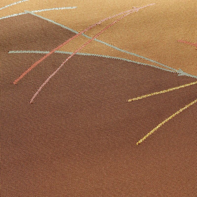 名古屋帯 太鼓柄 正絹 木の葉・植物柄 松葉仕立て なごや帯 リサイクル帯 帯 松葉 シンプル 茶_画像6