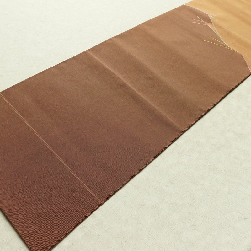 名古屋帯 太鼓柄 正絹 木の葉・植物柄 松葉仕立て なごや帯 リサイクル帯 帯 松葉 シンプル 茶_画像8