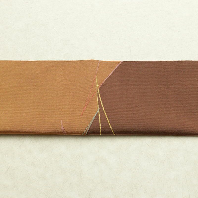 名古屋帯 太鼓柄 正絹 木の葉・植物柄 松葉仕立て なごや帯 リサイクル帯 帯 松葉 シンプル 茶_画像13