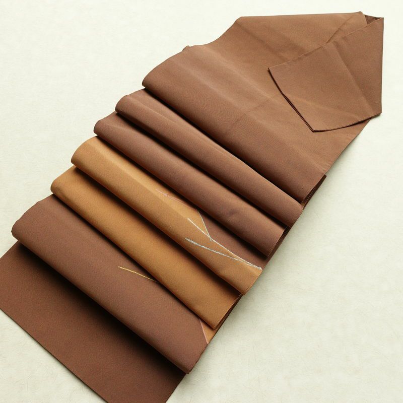 名古屋帯 太鼓柄 正絹 木の葉・植物柄 松葉仕立て なごや帯 リサイクル帯 帯 松葉 シンプル 茶_画像17