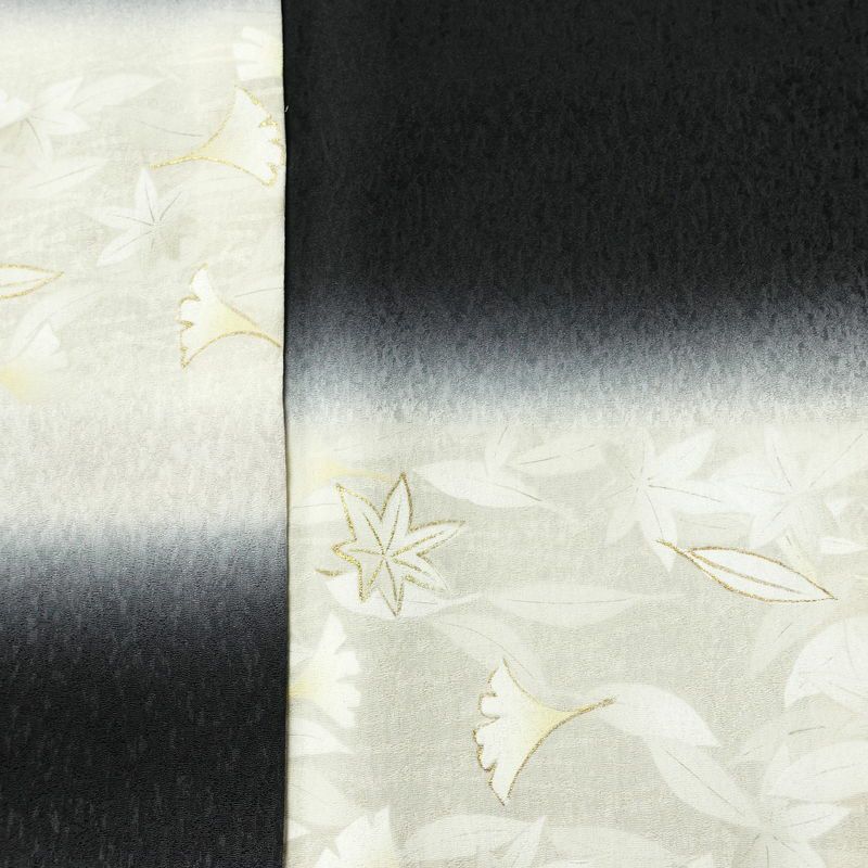 付け下げ 美品 しつけ糸付き 正絹 木の葉・植物柄 袷仕立て 身丈164cm 裄丈64.5cm リサイクル着物 着物 パーティー フォーマル モダン イチョウ 紅葉 黒_画像6