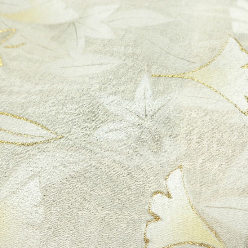 付け下げ 美品 しつけ糸付き 正絹 木の葉・植物柄 袷仕立て 身丈164cm 裄丈64.5cm リサイクル着物 着物 パーティー フォーマル モダン イチョウ 紅葉 黒_画像9