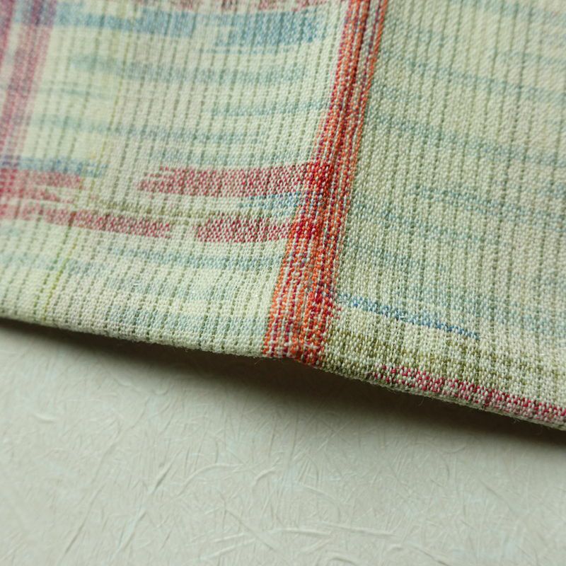 単衣 紬 バチ衿仕立て 正絹 幾何学柄・抽象柄 単衣仕立て 身丈155cm 裄丈63.5cm リサイクル着物 着物 緑・うぐいす色_画像11