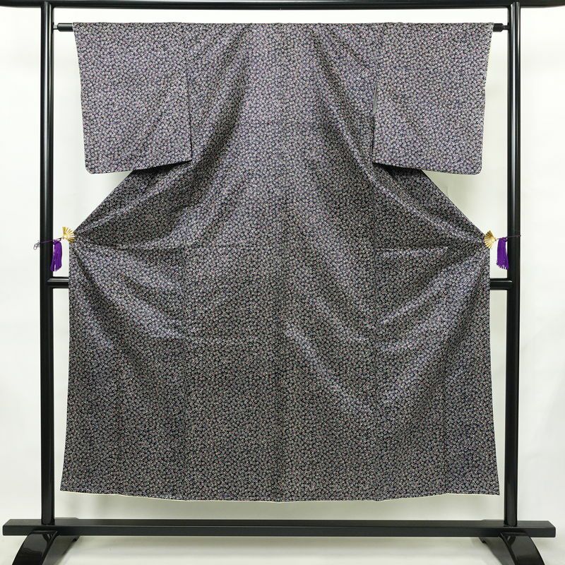 小紋 良品 しつけ糸付き ポリエステル その他の柄 袷仕立て 身丈151cm 裄丈63cm リサイクル着物 着物 青・紺_画像1