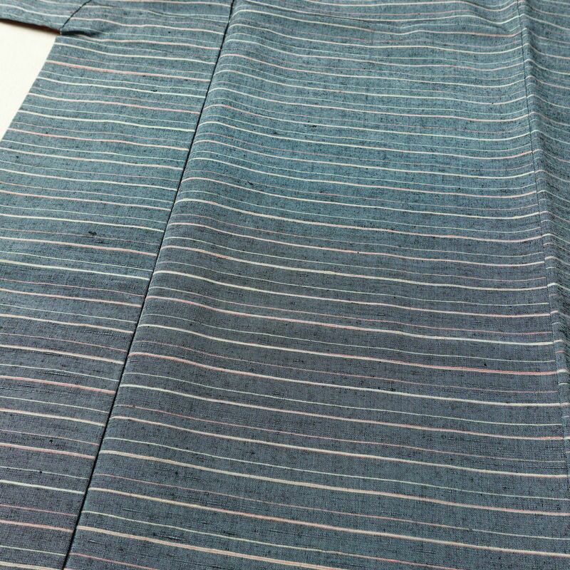 紬 しつけ糸付き 正絹 縞柄・線柄 袷仕立て 身丈162.5cm 裄丈64cm リサイクル着物 着物 青・紺_画像5
