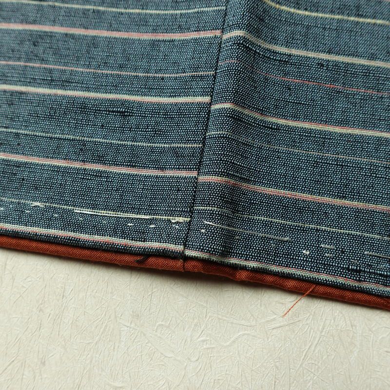 紬 しつけ糸付き 正絹 縞柄・線柄 袷仕立て 身丈162.5cm 裄丈64cm リサイクル着物 着物 青・紺_画像12