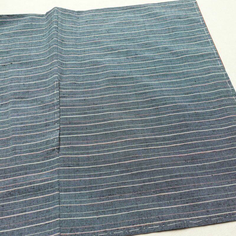 紬 しつけ糸付き 正絹 縞柄・線柄 袷仕立て 身丈162.5cm 裄丈64cm リサイクル着物 着物 青・紺_画像13