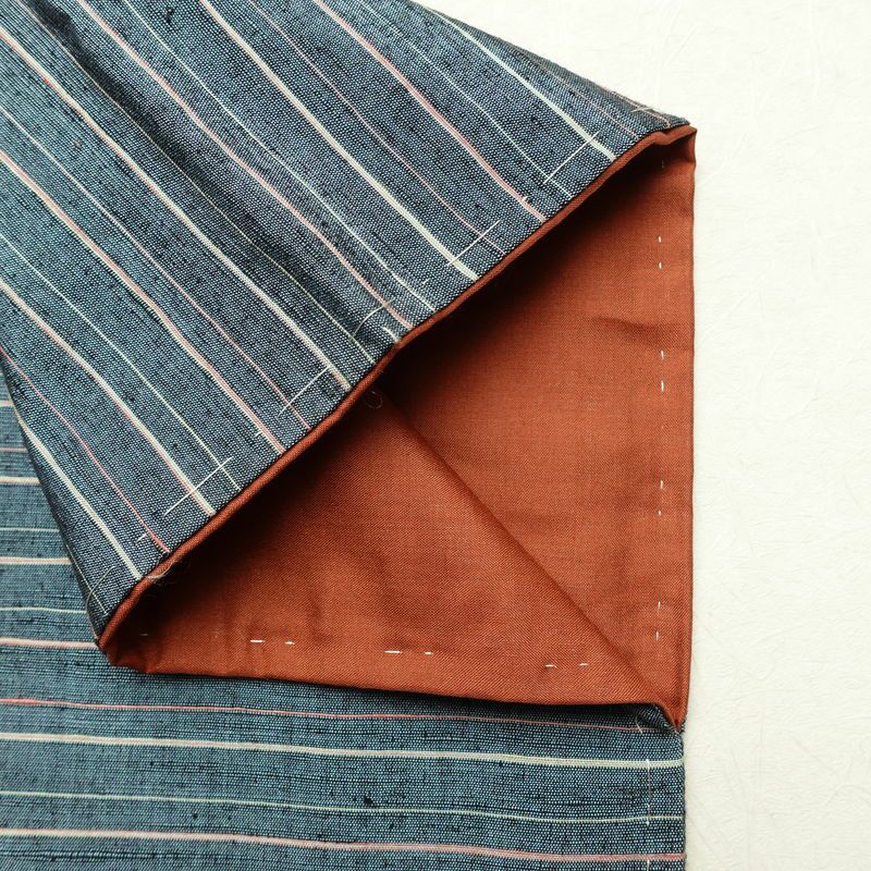 紬 しつけ糸付き 正絹 縞柄・線柄 袷仕立て 身丈162.5cm 裄丈64cm リサイクル着物 着物 青・紺_画像14