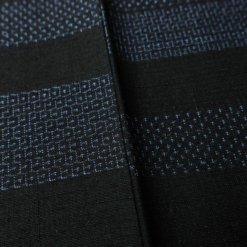 紬 良品 しつけ糸付き 正絹 幾何学柄・抽象柄 袷仕立て 身丈168cm 裄丈67cm リサイクル着物 着物 モダン 青・紺_画像10