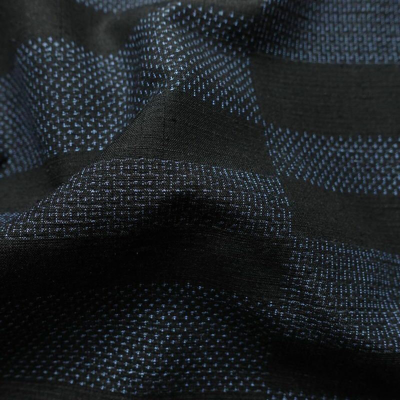 紬 良品 しつけ糸付き 正絹 幾何学柄・抽象柄 袷仕立て 身丈168cm 裄丈67cm リサイクル着物 着物 モダン 青・紺_画像18