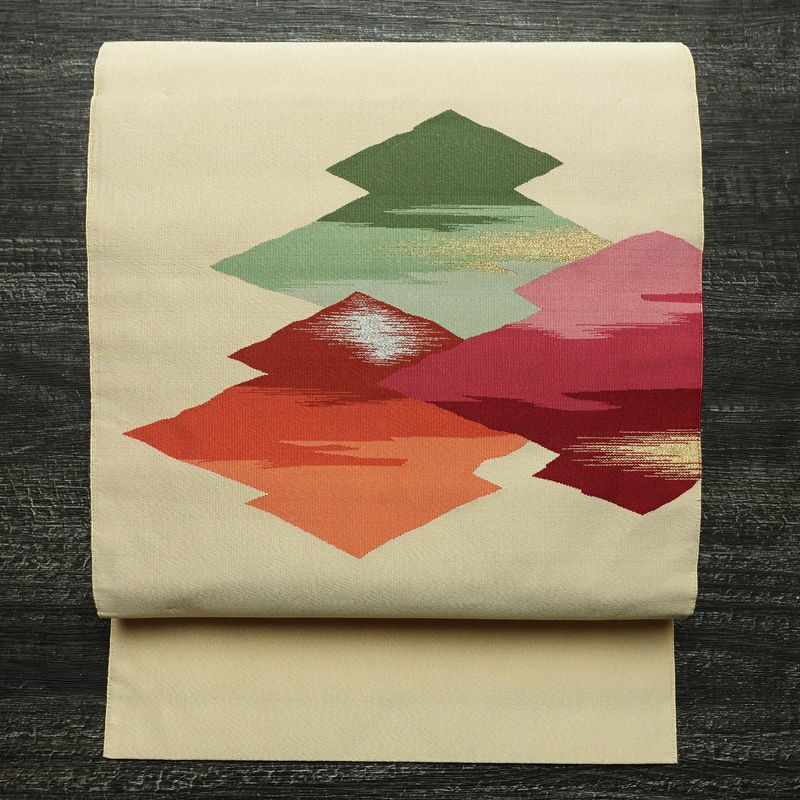 名古屋帯 太鼓柄 美品 正絹 古典柄 松葉仕立て なごや帯 リサイクル帯 帯 シンプル ベージュ_画像1