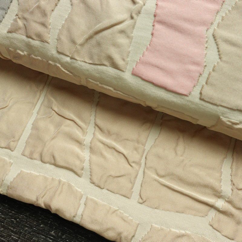 名古屋帯 太鼓柄 正絹 幾何学柄・抽象柄 通し仕立て なごや帯 リサイクル帯 帯 モダン ベージュ_画像7