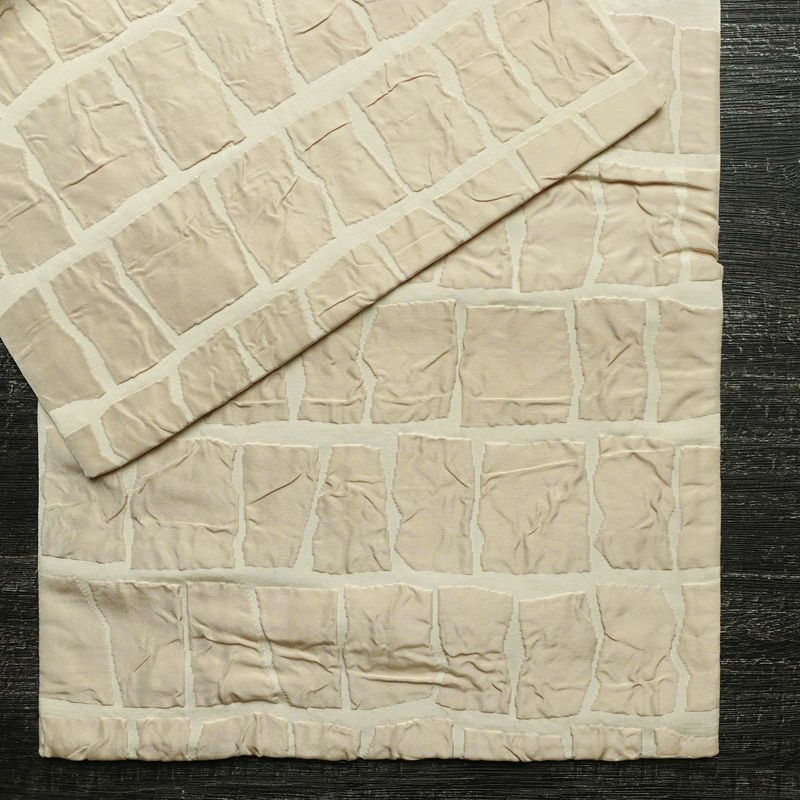 名古屋帯 太鼓柄 正絹 幾何学柄・抽象柄 通し仕立て なごや帯 リサイクル帯 帯 モダン ベージュ_画像11