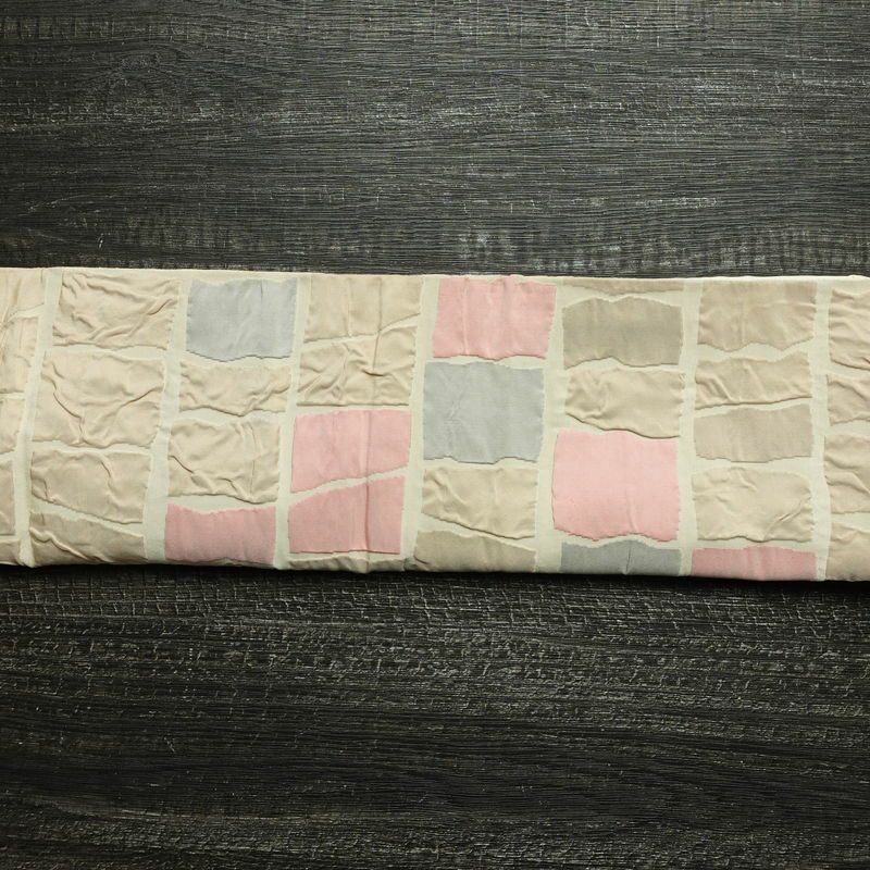 名古屋帯 太鼓柄 正絹 幾何学柄・抽象柄 通し仕立て なごや帯 リサイクル帯 帯 モダン ベージュ_画像12