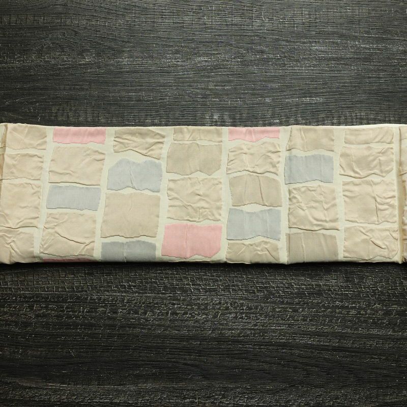 名古屋帯 太鼓柄 正絹 幾何学柄・抽象柄 通し仕立て なごや帯 リサイクル帯 帯 モダン ベージュ_画像13