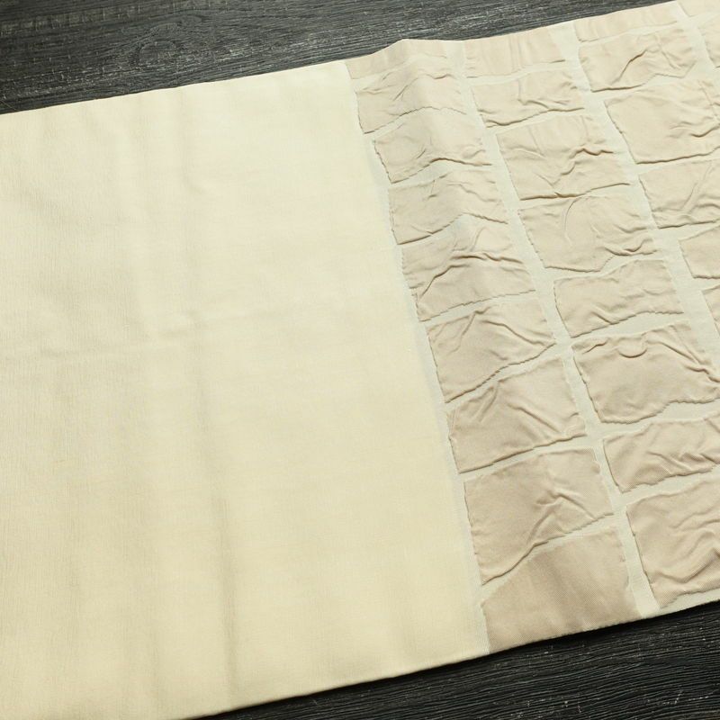 名古屋帯 太鼓柄 正絹 幾何学柄・抽象柄 通し仕立て なごや帯 リサイクル帯 帯 モダン ベージュ_画像14