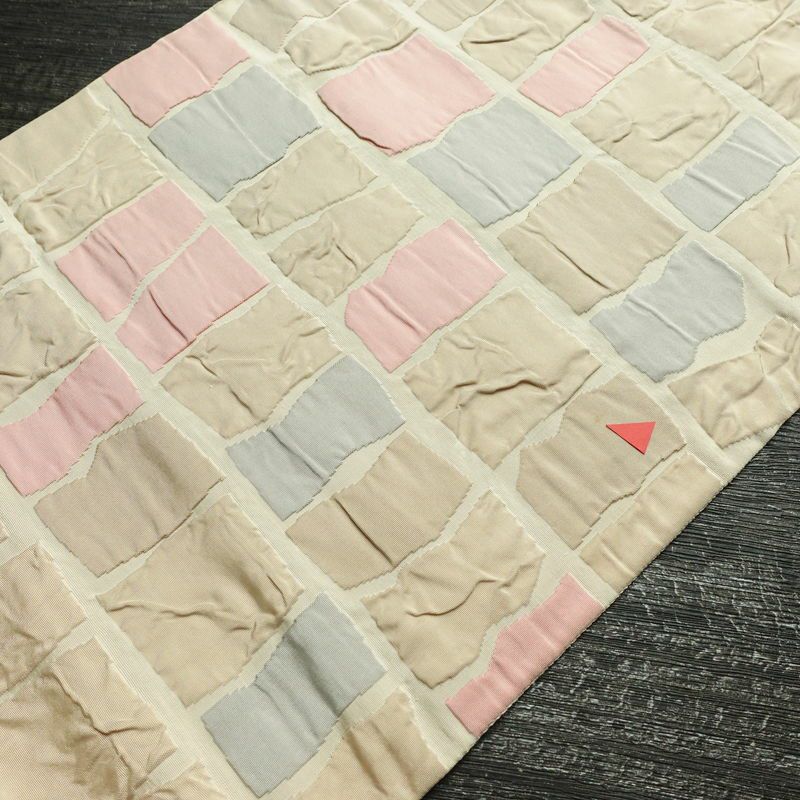 名古屋帯 太鼓柄 正絹 幾何学柄・抽象柄 通し仕立て なごや帯 リサイクル帯 帯 モダン ベージュ_画像18