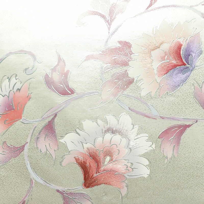 名古屋帯 太鼓柄 正絹 花柄 名古屋仕立て なごや帯 リサイクル帯 帯 刺繍 銀彩 金・銀_画像2