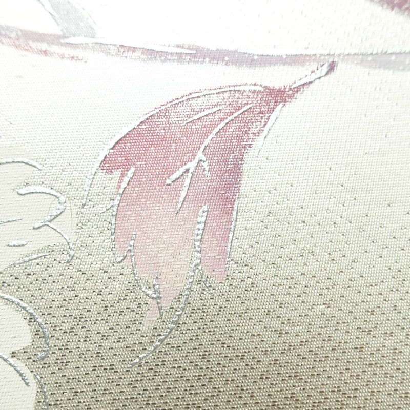 名古屋帯 太鼓柄 正絹 花柄 名古屋仕立て なごや帯 リサイクル帯 帯 刺繍 銀彩 金・銀_画像7