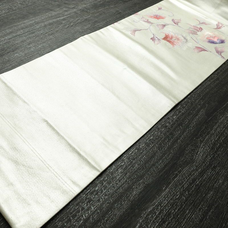 名古屋帯 太鼓柄 正絹 花柄 名古屋仕立て なごや帯 リサイクル帯 帯 刺繍 銀彩 金・銀_画像9