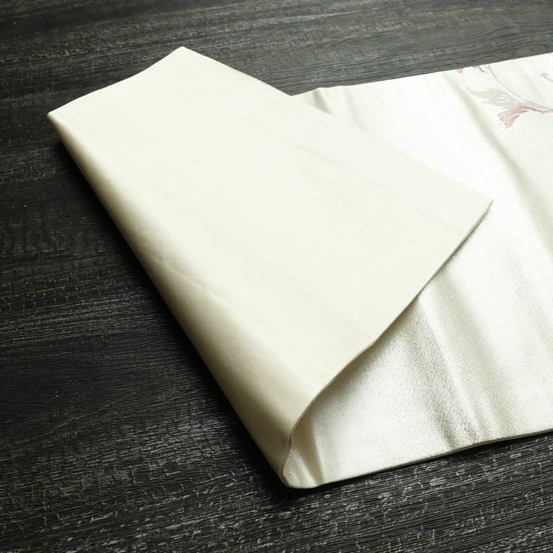 名古屋帯 太鼓柄 正絹 花柄 名古屋仕立て なごや帯 リサイクル帯 帯 刺繍 銀彩 金・銀_画像10