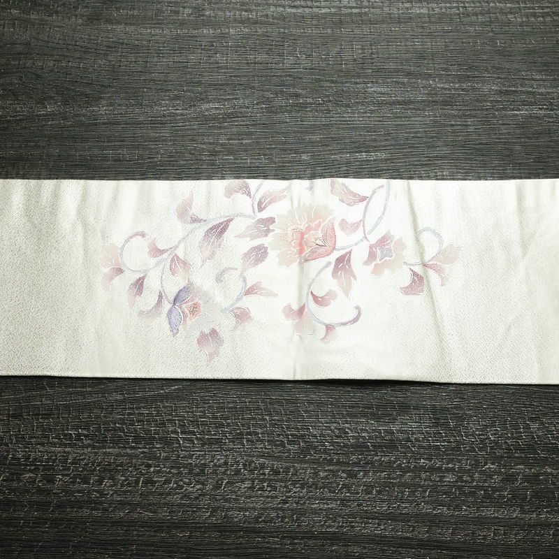 名古屋帯 太鼓柄 正絹 花柄 名古屋仕立て なごや帯 リサイクル帯 帯 刺繍 銀彩 金・銀_画像14