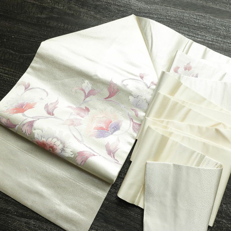 名古屋帯 太鼓柄 正絹 花柄 名古屋仕立て なごや帯 リサイクル帯 帯 刺繍 銀彩 金・銀_画像17