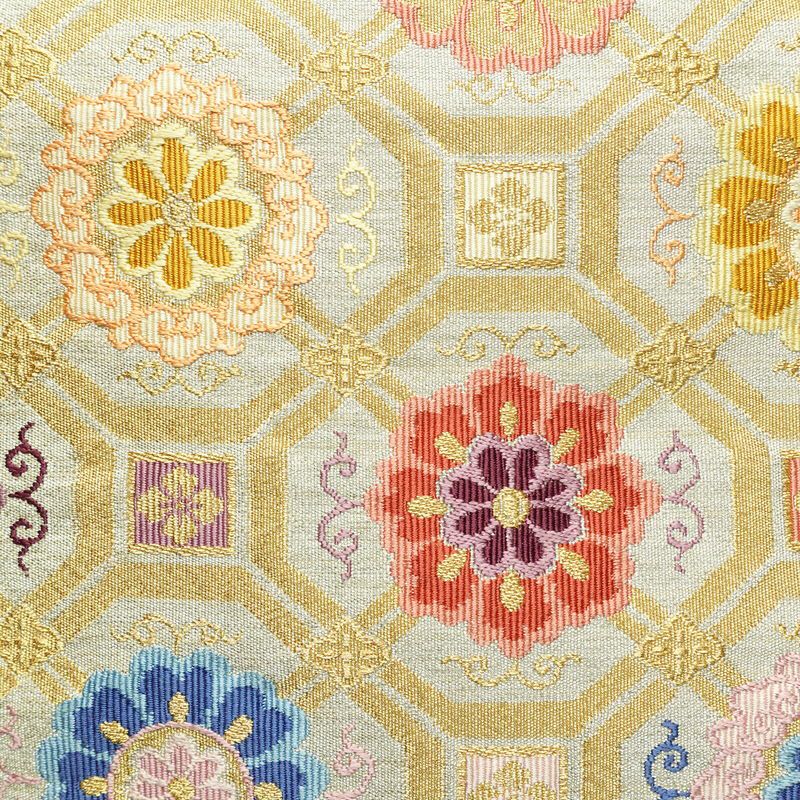 名古屋帯 太鼓柄 良品 つづれ織 正絹 幾何学柄・抽象柄 松葉仕立て なごや帯 リサイクル帯 帯 金・銀_画像2