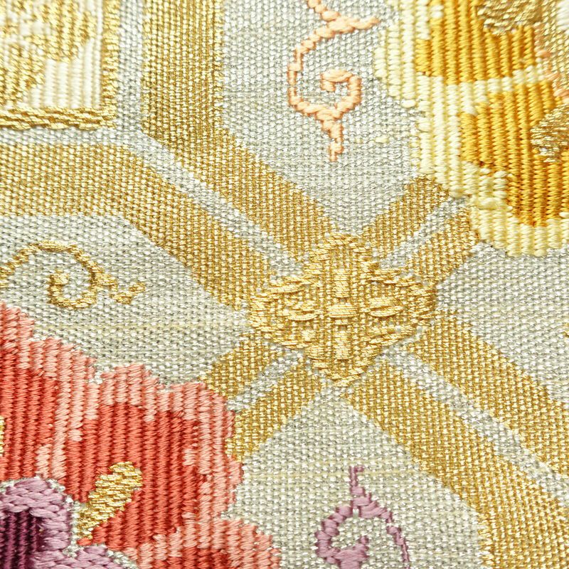 名古屋帯 太鼓柄 良品 つづれ織 正絹 幾何学柄・抽象柄 松葉仕立て なごや帯 リサイクル帯 帯 金・銀_画像4