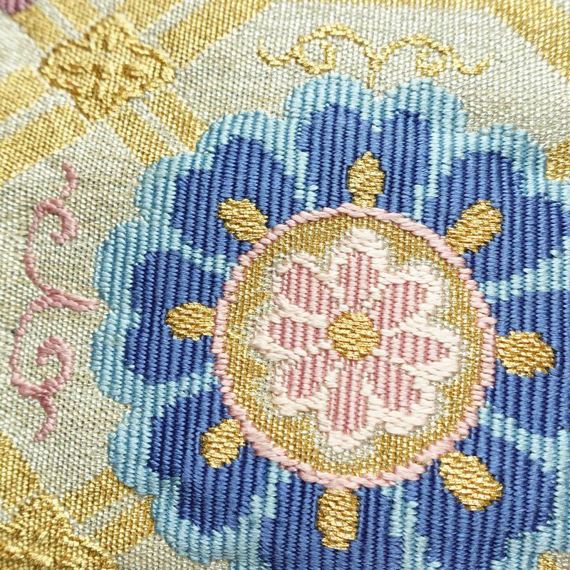 名古屋帯 太鼓柄 良品 つづれ織 正絹 幾何学柄・抽象柄 松葉仕立て なごや帯 リサイクル帯 帯 金・銀_画像6