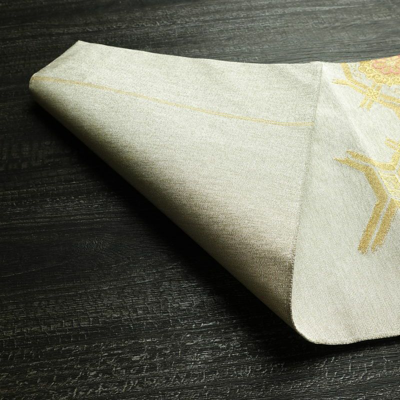 名古屋帯 太鼓柄 良品 つづれ織 正絹 幾何学柄・抽象柄 松葉仕立て なごや帯 リサイクル帯 帯 金・銀_画像10