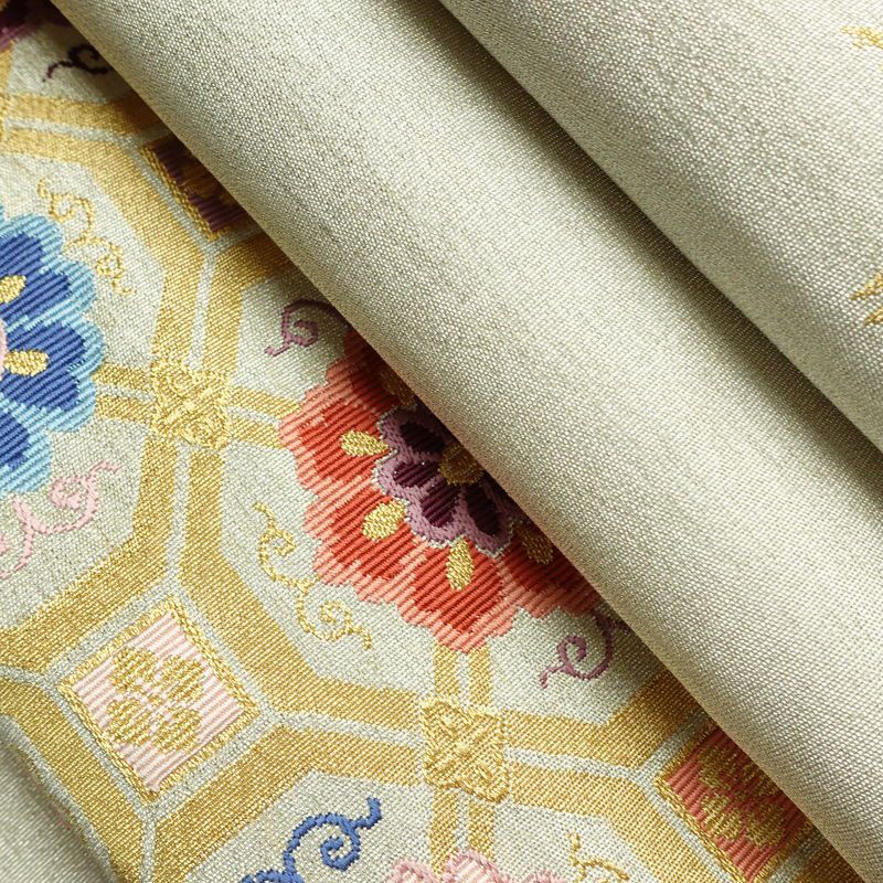 名古屋帯 太鼓柄 良品 つづれ織 正絹 幾何学柄・抽象柄 松葉仕立て なごや帯 リサイクル帯 帯 金・銀_画像19