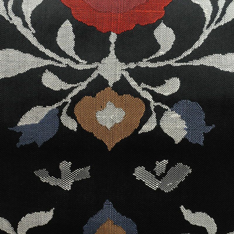 名古屋帯 六通柄 良品 正絹 花柄 松葉仕立て なごや帯 リサイクル帯 帯 黒_画像2