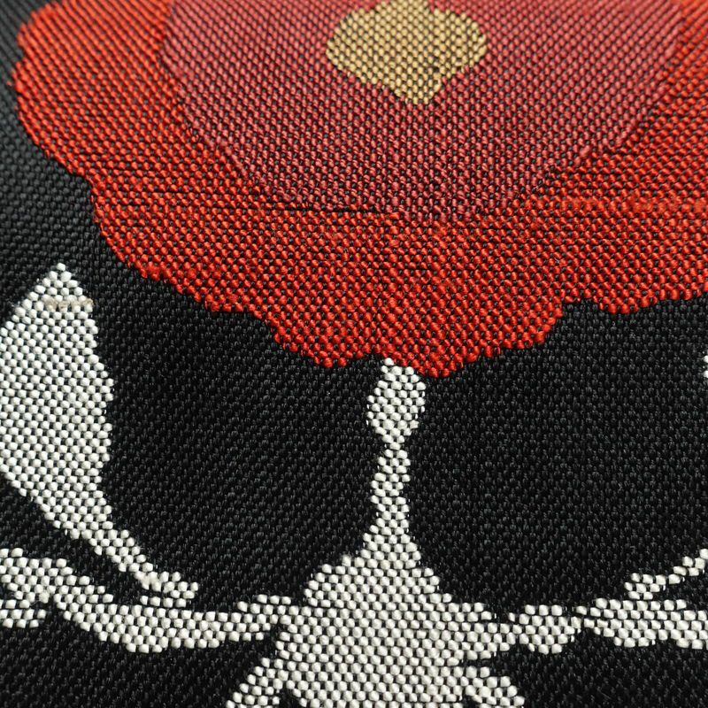 名古屋帯 六通柄 良品 正絹 花柄 松葉仕立て なごや帯 リサイクル帯 帯 黒_画像5